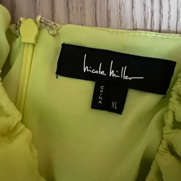 Nicole Miller Asymmetric Neck Silk Blend Slip Dress in Lemon - Size XL NWOT - Picture 6 of 11